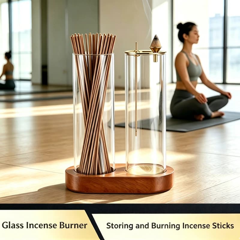 3-in1 Incense Burner for Sticks and Cone Backflow Incense Holder with Glass Ash Catcher and Sticks Organizer for Meditation Yoga