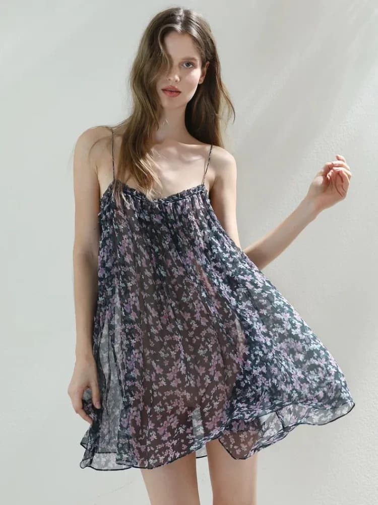 Night Shirt with floral braces of 150 kg Large size sexy nightdress transparent loose with babydoll Lingerie Pigiama Korean style Beach dress Mini dress