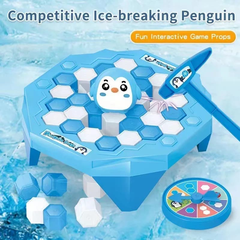 The mini penguin that breaks the ice saves the small penguin Play to beat the ice Interactive competition from table for children