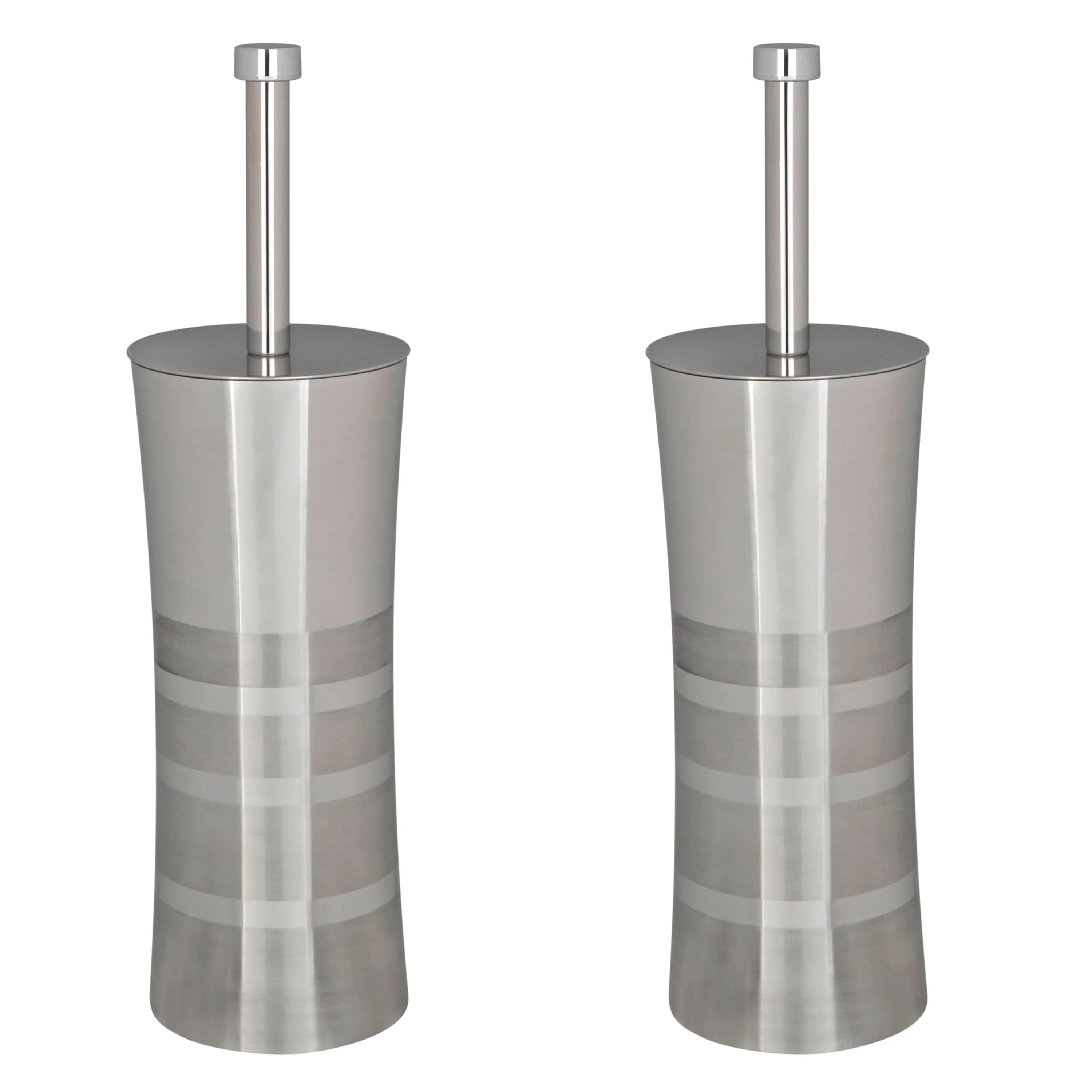 2 Pack Stainless Steel Toilet Brush with Holder Dual Tone Design