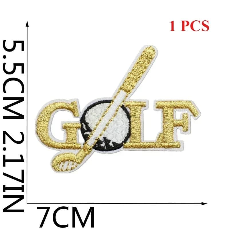Adesivo in tessuto ricamato a tema sportivo, patch da golf, decorazione per borsa, ricamo in seta dorata, ricamo con logo del club, per ragazzo
