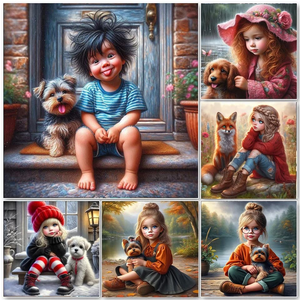 DIY 5D Beautiful Girl Animals Cat Dog Cartoon New Hand Diamond Painting Embroidery Baby Cross Stitch Mosaic Home Decor Gift