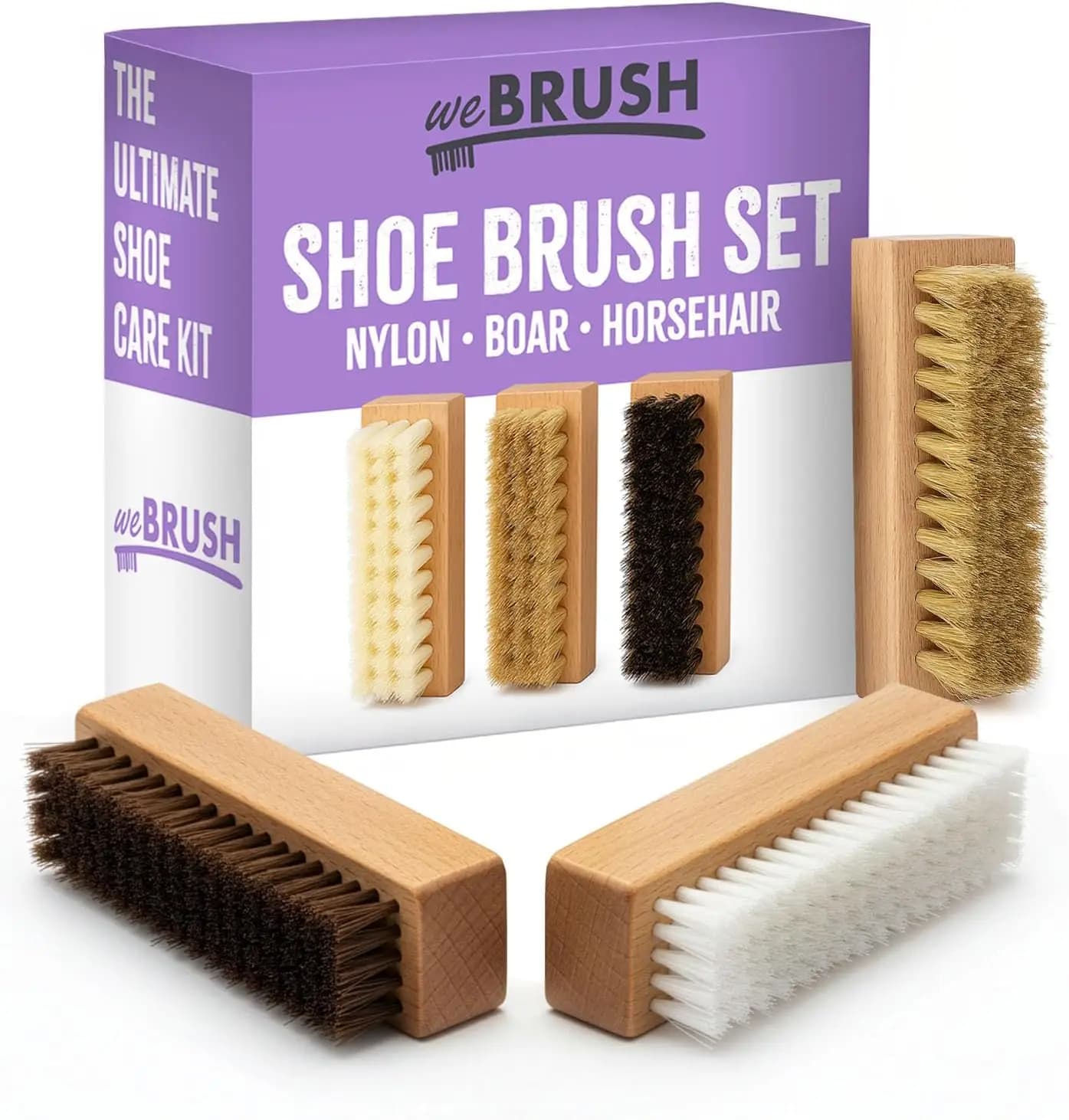 Set di 3 Spazzole per la Pulizia delle Scarpe per Sneakers, Camoscio, Pelle - Setole in Nylon, Cinghiale e Crine di Cavallo
