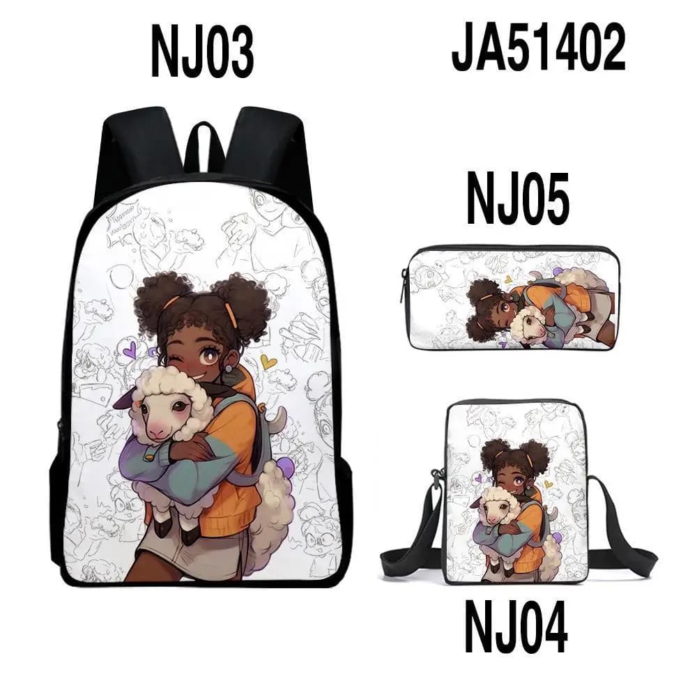 Creative Amanda the Adventurer Stampa 3D Set da 3 pezzi Zaini per la scuola per studenti Zaino per laptop Borsa a tracolla inclinata Astuccio per matite
