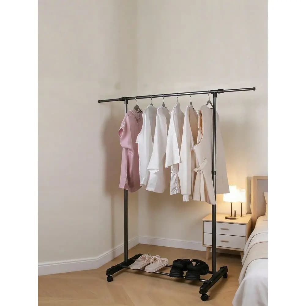 Classic Small Retractable Single Pole Vertical Clothes Hanger, Storage Rack, Large Capacity, Floor Standing, Household Coat Rac