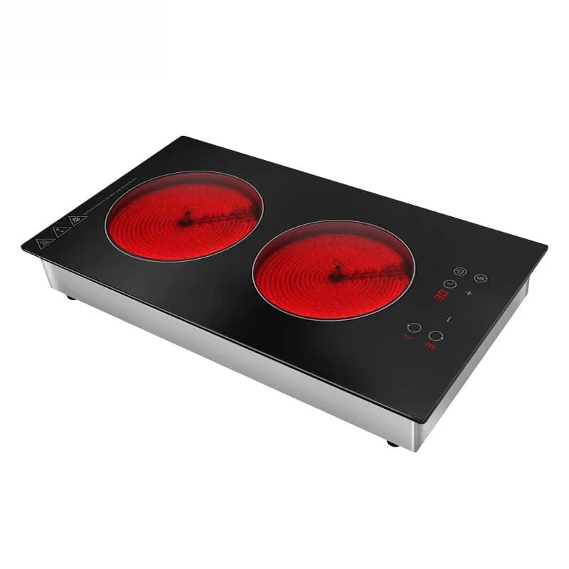 Piano cottura con presa elettrica, elettrodomestico da cucina a 2 fuochi, piano cottura in ceramica integrato, funzionamento intelligente, facile da pulire