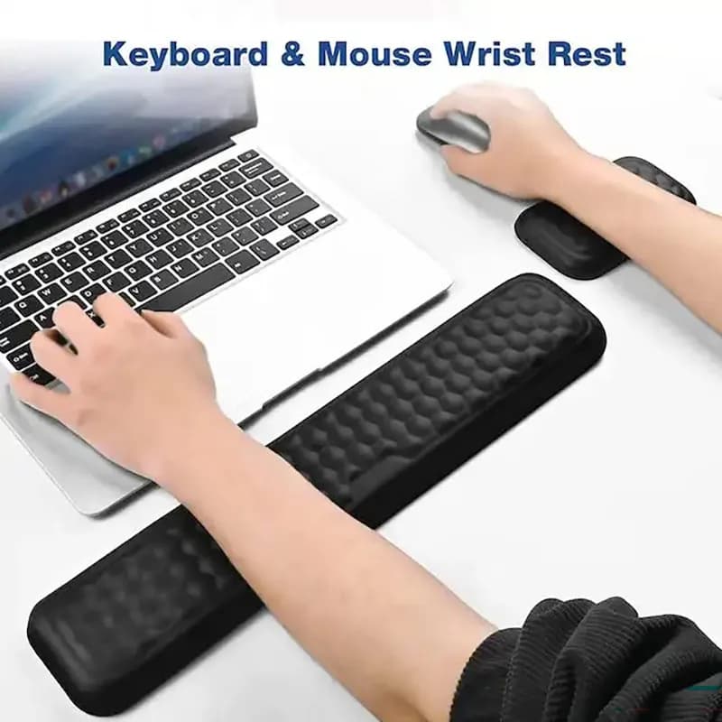 Set Tappetino per Tastiera in Memory Foam per Ufficio, Computer, Laptop, Facile da Usare, Allevia il Dolore, Poggiapolsi per Tastiera L