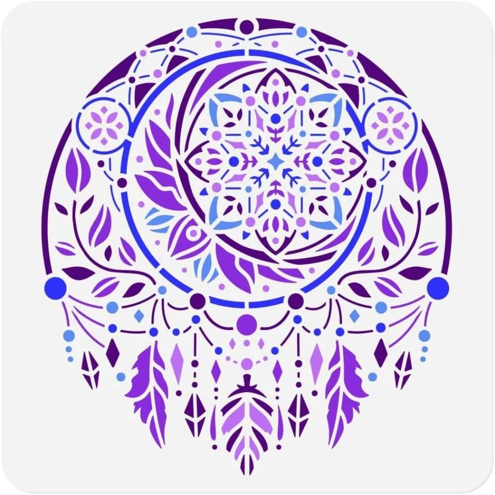 1pc Dreamcatcher Mandala Wall Stencil for Painting 11.8”x11.8” Feather Dream Catcher Reusable Stencil for Wood Burning Paint