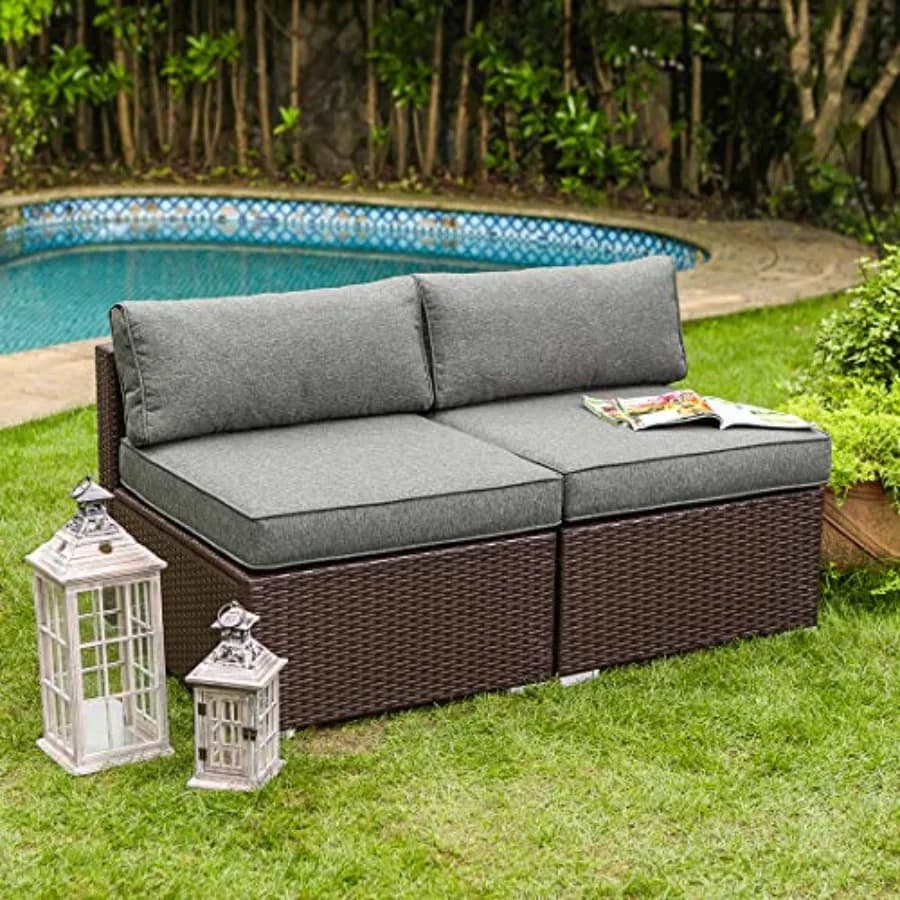 Set of 2 Outdoor Chairs Without Arms in Brown Screws Chocolate with Bearings Dark Grey for Garden Furniture Expandable