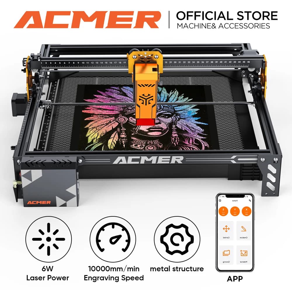 Macchina per Incisione Laser ACMER P1 S PRO 6/10/20/36/48W con Controllo APP WIFI Offline, Strumento CNC per Lavorazione del Legno, Taglio Laser