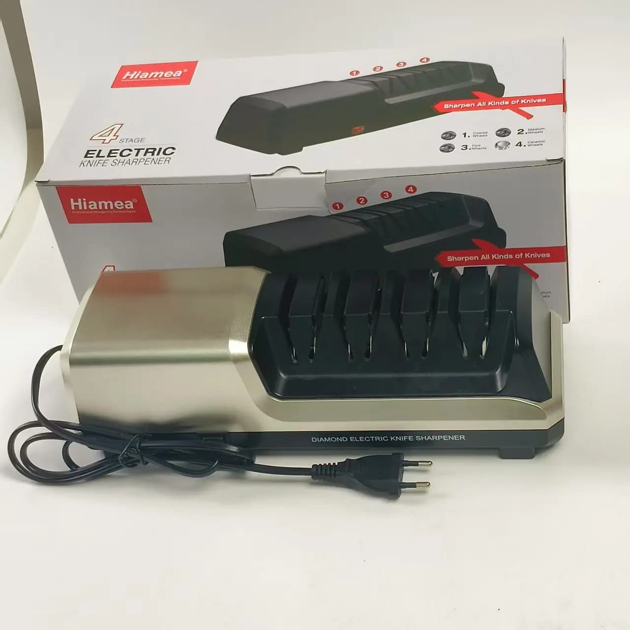 NUOVO Affilacoltelli Elettrico a 4 Fasi con Ruota Diamantata, Strumento di Affilatura a Grana Grossa, Media e Fine in Ceramica per Coltelli da Cucina, da Chef e da Caccia