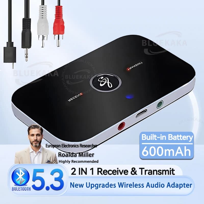 B6 2 IN 1 Bluetooth 5.3 Bluetooth Audio Transmitter Receiver Jack AUX 3.5 mm RCA USB Dongle Wireless Car Adapter PC TV Headphones