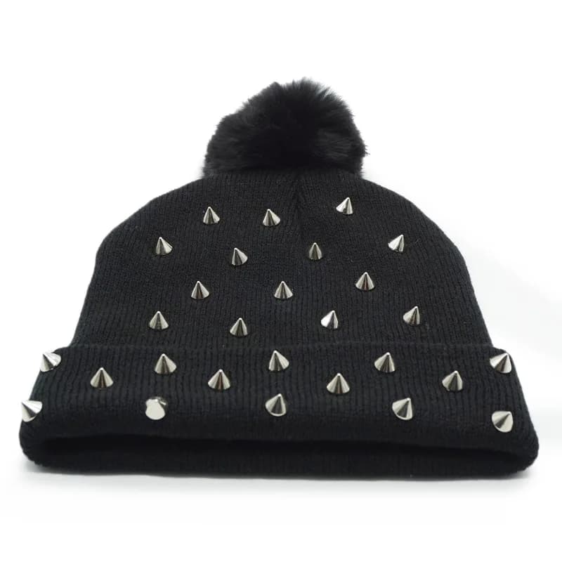 Cappello da donna in pelliccia stile punk con berretto per unghie lavorato a maglia caldo cappello invernale a costine allentato gotico rock streetwear 2026