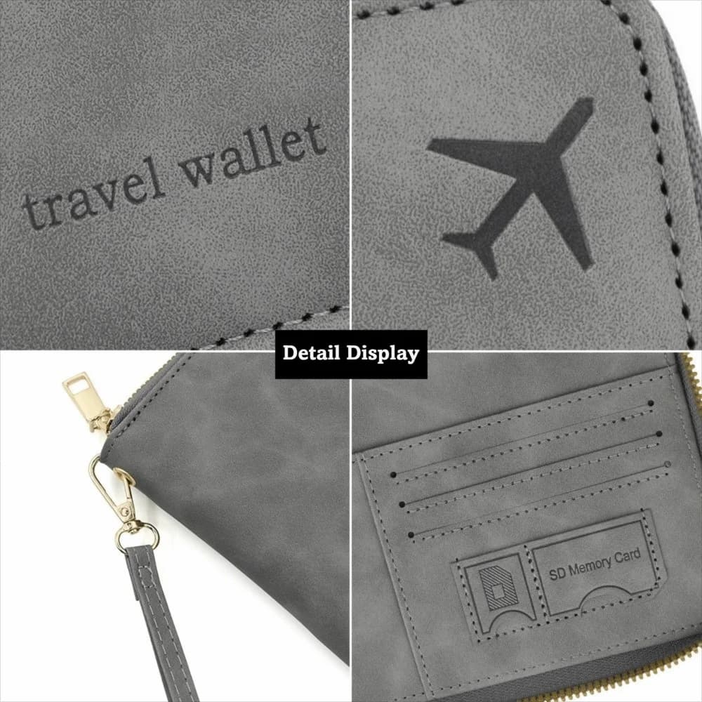Multi-Functional PU RFID Passport Case Anti-Magnetic Zipper Closure Passport Holder Solid Color Document Storage Bag Unisex