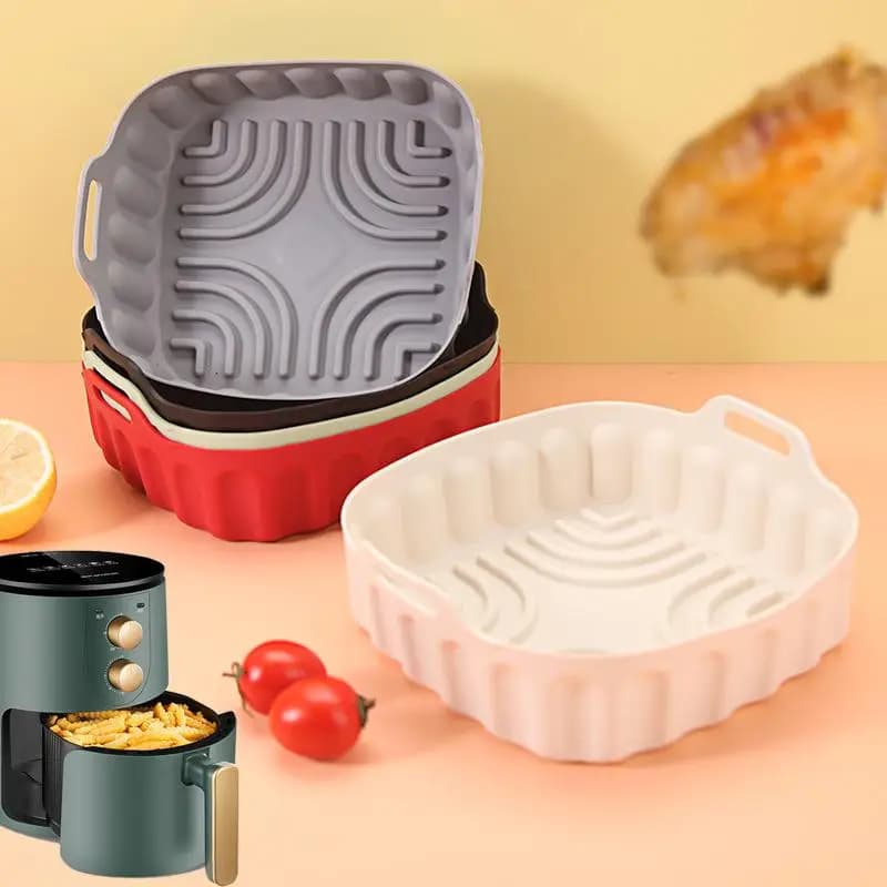 Cestello in Silicone per Friggitrice ad Aria, Pieghevole, Antiaderente, Riutilizzabile, Resistente al Calore, per Forno e Cottura