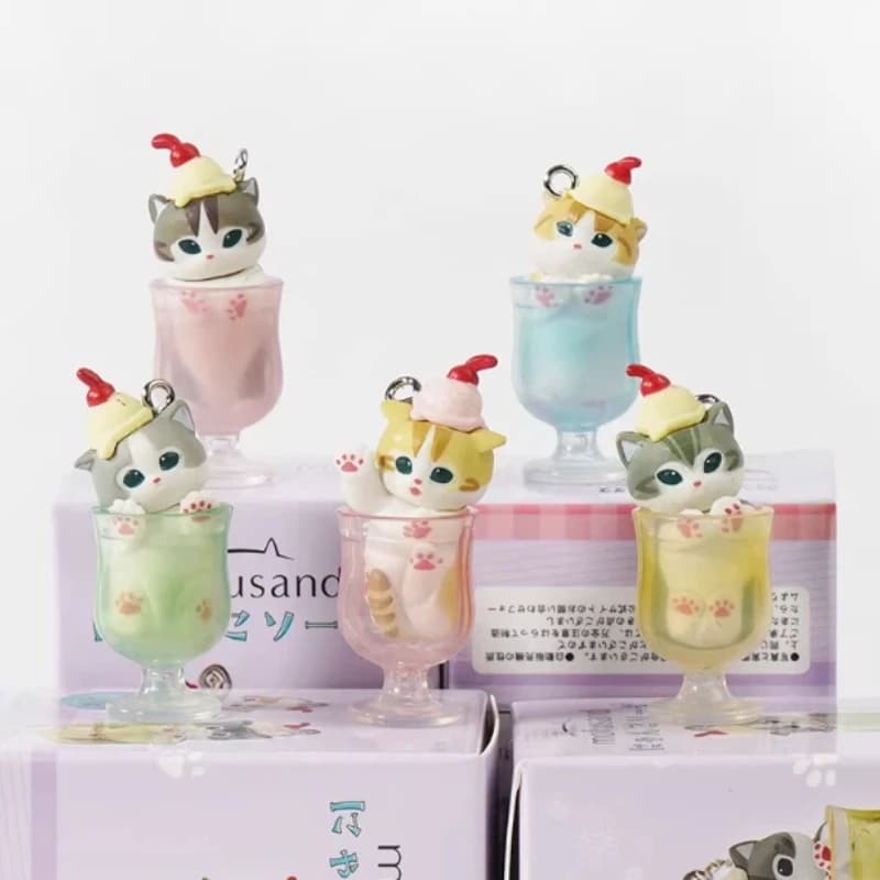 Mufosand Ice Cream Cat Blind Box 5 pz Set Portachiavi Kawaii Dessert, Ciondolo Anime Carino da Collezione, Giocattoli per Bambini, Regalo di Compleanno
