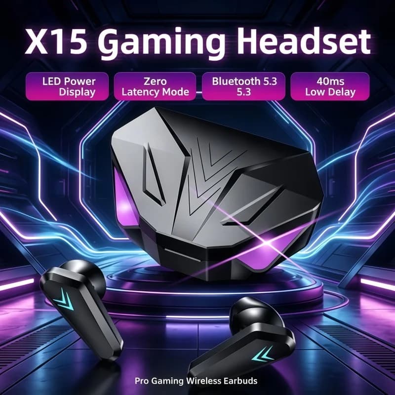 New X15 Wireless Bluetooth Headset LED Display Gamer Earbuds with Mic Wireless Headphones Noise Cancelling Bluetooth Earphones