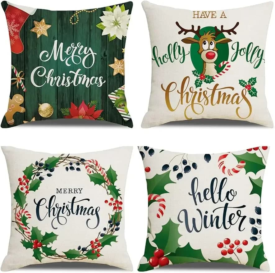 Christmas pillowcase, linen pillowcase, sofa, green home decoration, cushion cover pillowcases 50x50