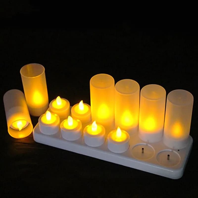 Confezione da 12 candele a led ricaricabili Tealight senza fiamma Luce elettrica Natale San Valentino Matrimonio Chiesa Decorazione della tavola di casa-AMBRA