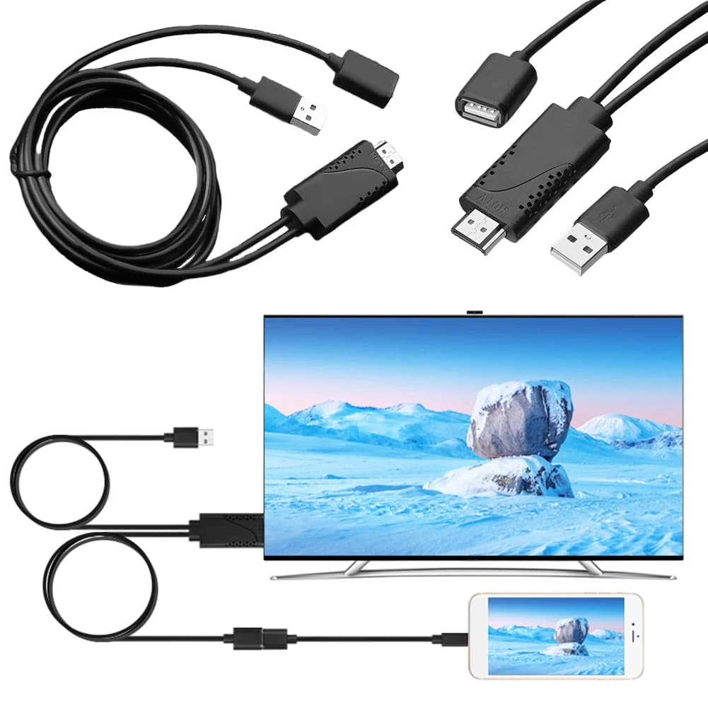 Cavo adattatore HDTV maschio compatibile USB femmina a HDMI 2 in 1 Convertitore per display per proiettore TV HD 1080P per iPhone Samsung