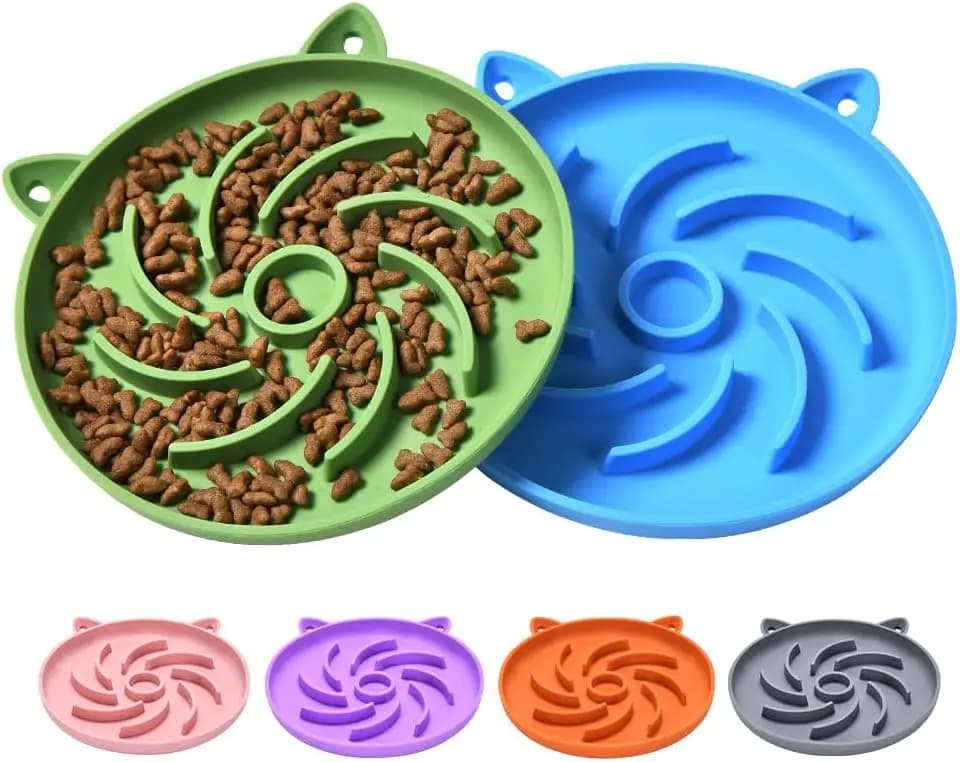 2 ciotole in silicone per gatti con alimentazione lenta, giocattolo interattivo puzzle per tutti i tipi di alimenti secchi e umidi, facile da pulire (verde blu)