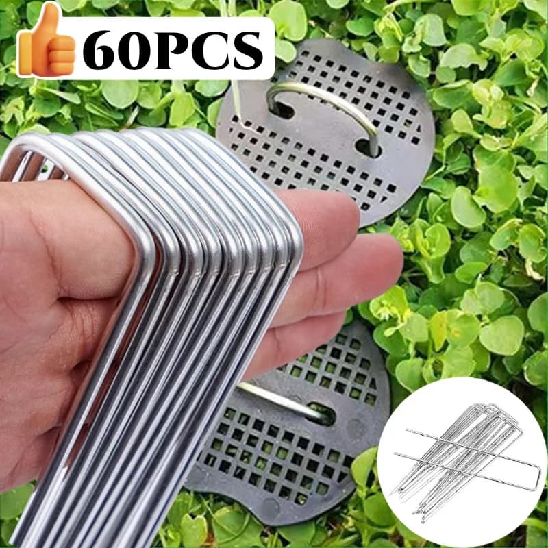 U-type Garden Staples Heavy-duty Fence Tubing Stakes Sod Pins Galvanized Landscape Spike for Holding Weed Barrier Ground Cover