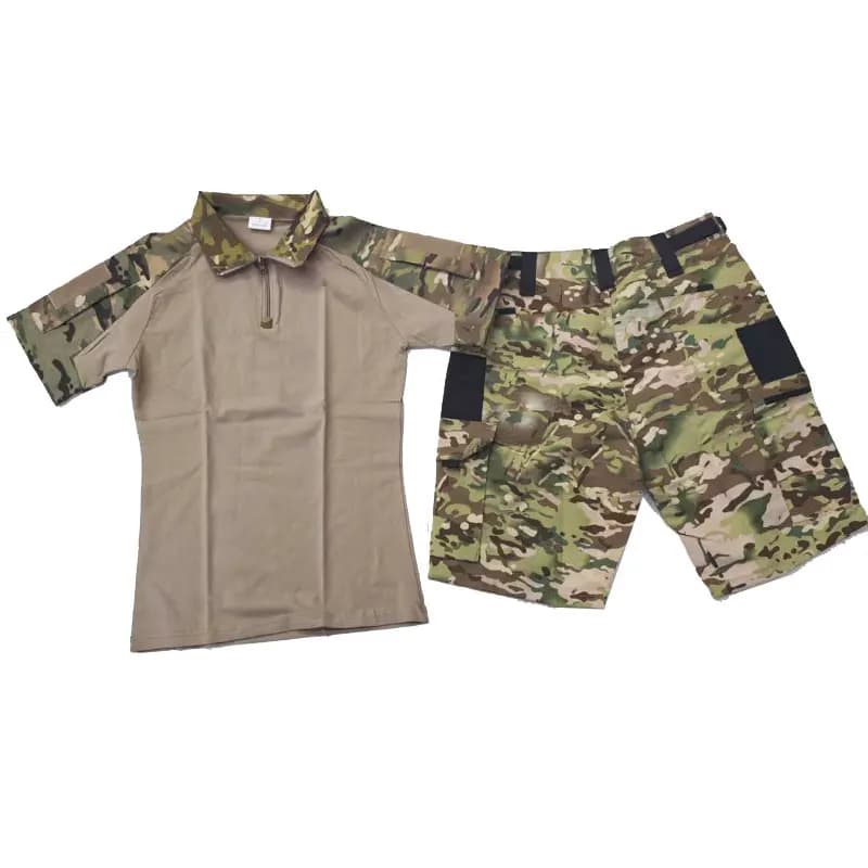Men Multicam Camo Tactical 2-Piece Uniform Short Sleeve Frog Shirt & Shorts