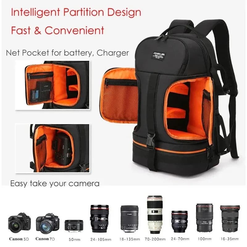 Zaino impermeabile per videocamera con striscia riflettente, adatto per laptop da 15,6 pollici, custodia per treppiede imbottita morbida antiurto, borsa fotografica