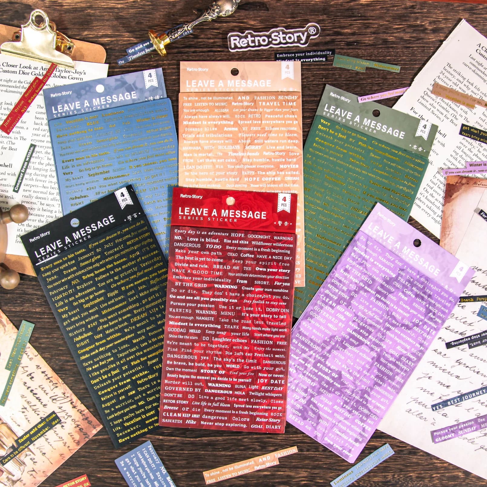 4 sheets Vintage English Text Label Stickers DIY Collage Junk Journal Scrapbook Supplies Decor Memo Sticker School Stationery