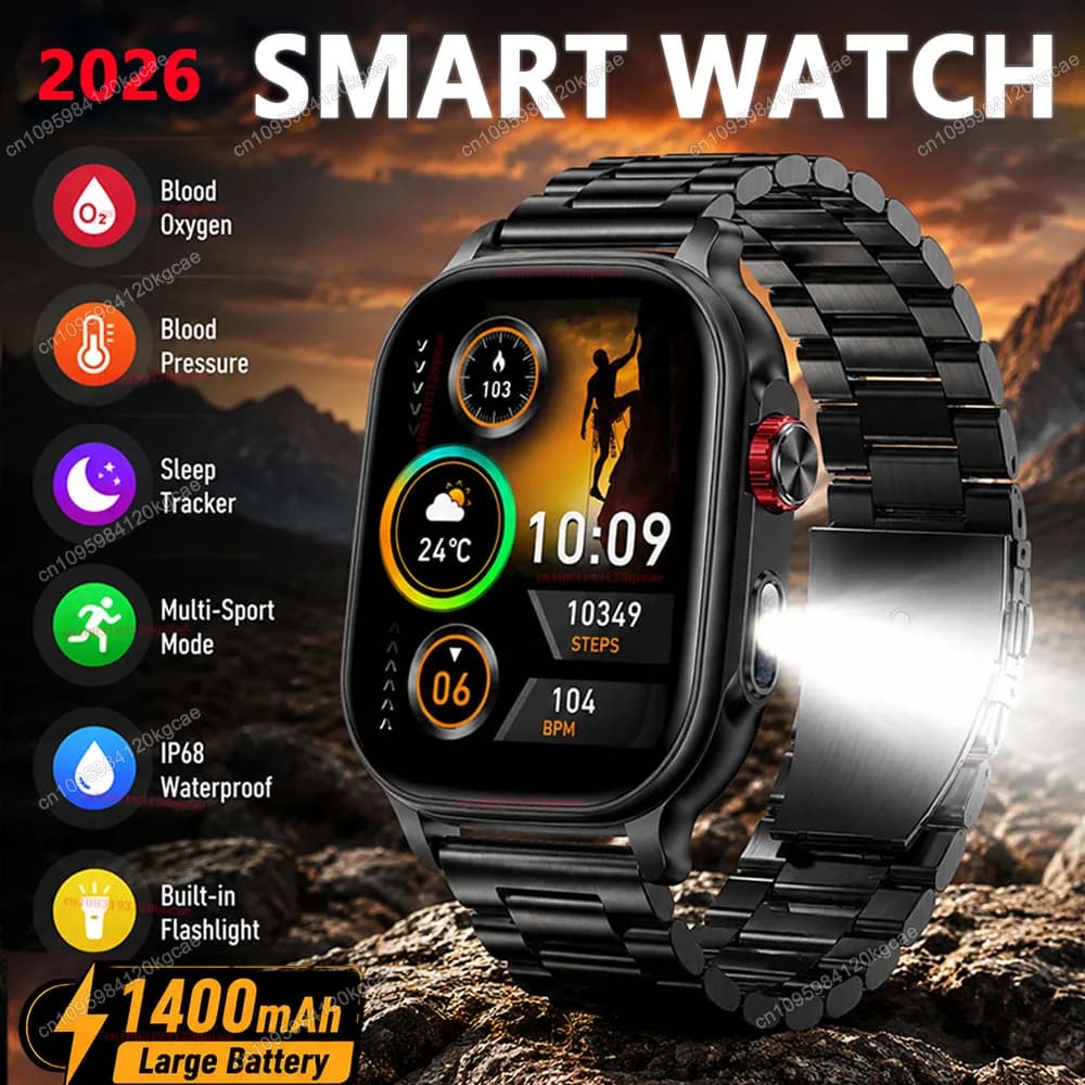 Outdoor Smart Watch 1400mAh Bluetooth Calls Heart Rate Blood Oxygen Monitor IP68 Waterproof Flashlight GPS Fitness Tracker Ht30