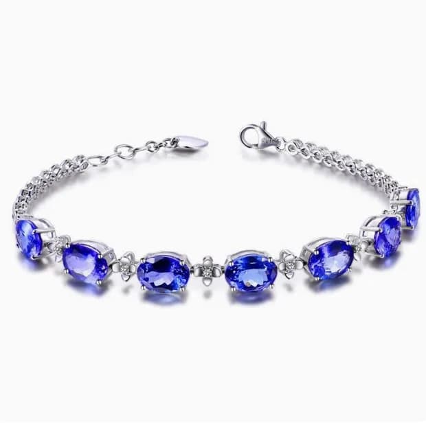 925 Sterling Silver Bracelet Silver Blue Zircons Round Ladies Fashion Simple Bracelet Birthday Wedding Anniversary Jewelry Gift