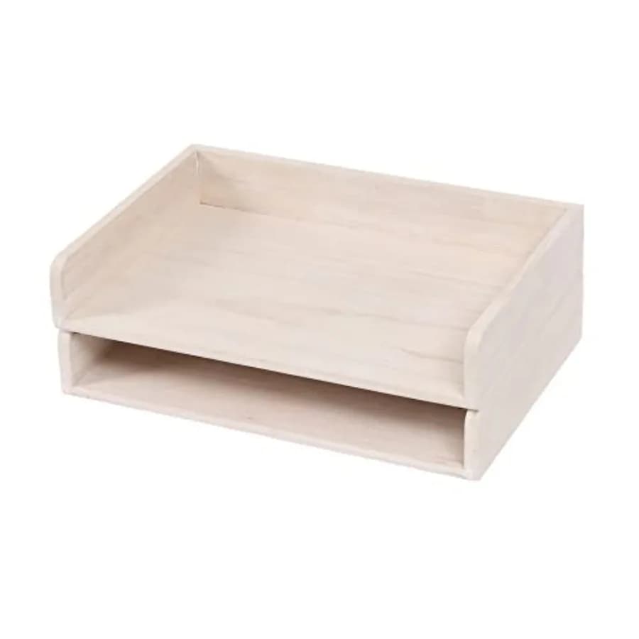 Set di 2 Portadocumenti Impilabili - Organizzatore da Scrivania in Legno per Lettere/Carta A4 - Scaffale Portadocumenti in Legno per Scrivania
