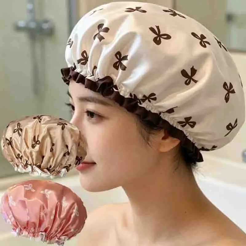 Cuffie da doccia stampate riutilizzabili da 1/2/4/6 pezzi, cappelli per capelli domestici, cuffie da doccia portatili a doppio strato per donna, cuffie da bagno impermeabili