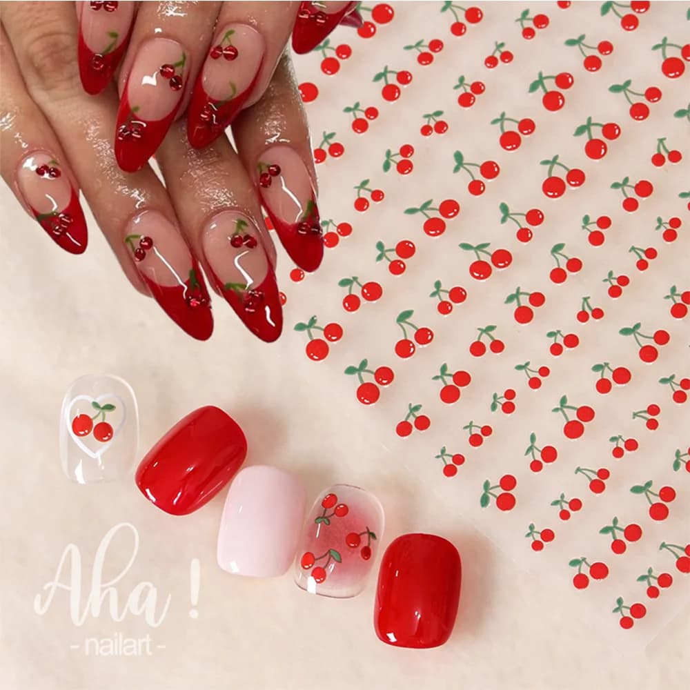 1 pz 3D carino ciliegia/limone adesivi per nail art estate cartone animato frutta decalcomanie autoadesive coreano Y2K manicure cursori decorazioni e