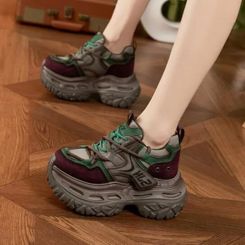 Sneakers Platform Donna Lusso Primavera Autunno Casual con Tacco Grosso Colori Misti Scarpe Sportive Vulcanizzate con Rialzo Interno
