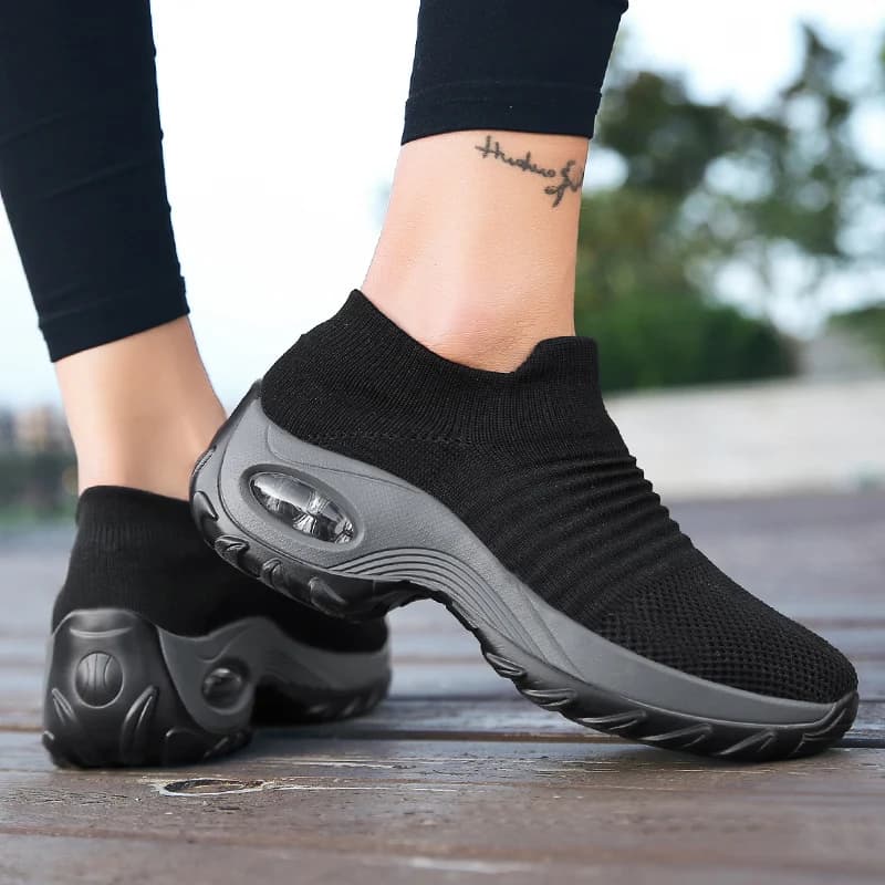 Scarpe da passeggio da donna alla moda, sneakers a calzino in tessuto traspirante, comode scarpe da infermiera, mocassini casual con plateau antiscivolo