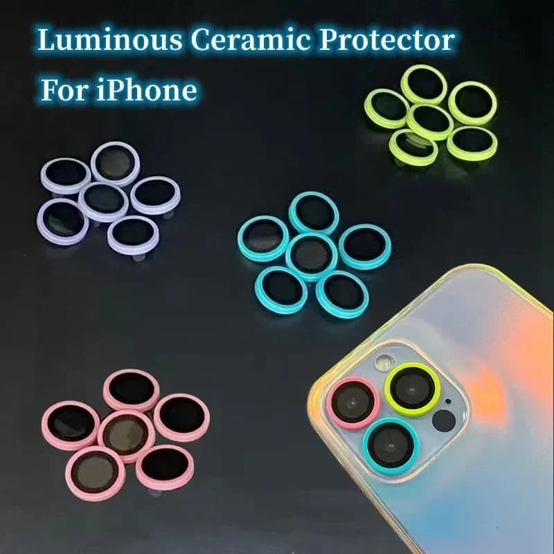 Luminous Ceramic Protective Film for Camera iPhone 17 Pro Max Air 17 16 15 14 Pro Max 16 Plus, Luminous Ring in Tempered Glass for Lens