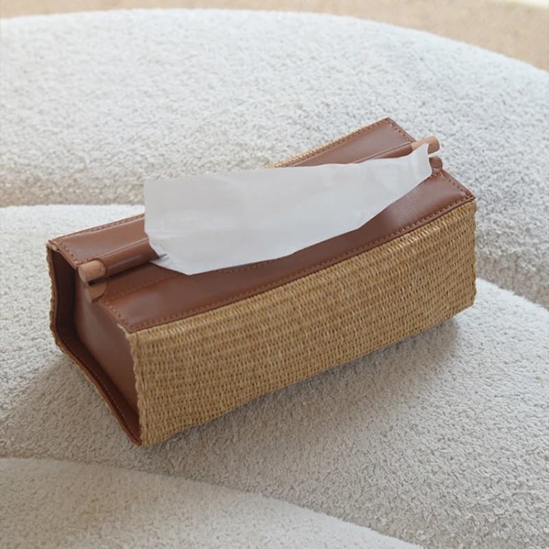 Natural Straw Weave Tissue Box Living Room Coffee Table Desktop Storage Box Dining Room Simple Napkin Storage Room Decoration