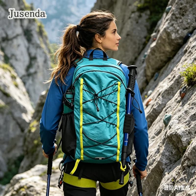 Zaino Riflettente da Escursionismo con Scomparto per Sacca d'Acqua, Cinghie per Bastoncini da Trekking, Fischietto di Emergenza, Borsa Sportiva da Viaggio