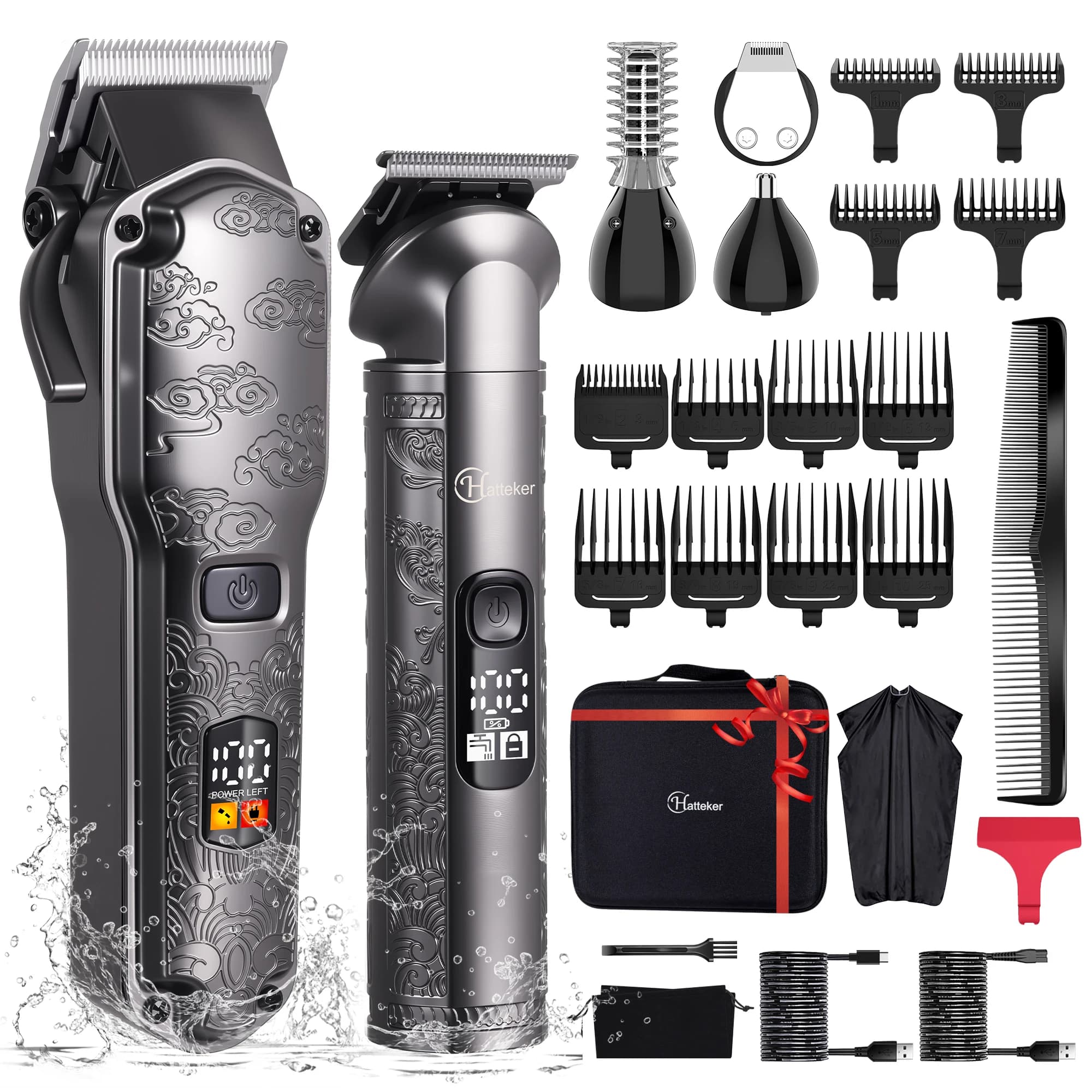 Hatteker Metal Electric Haircut Set with Intelligent Digital LCD Display, Multifunctional Hair Cutting Kit