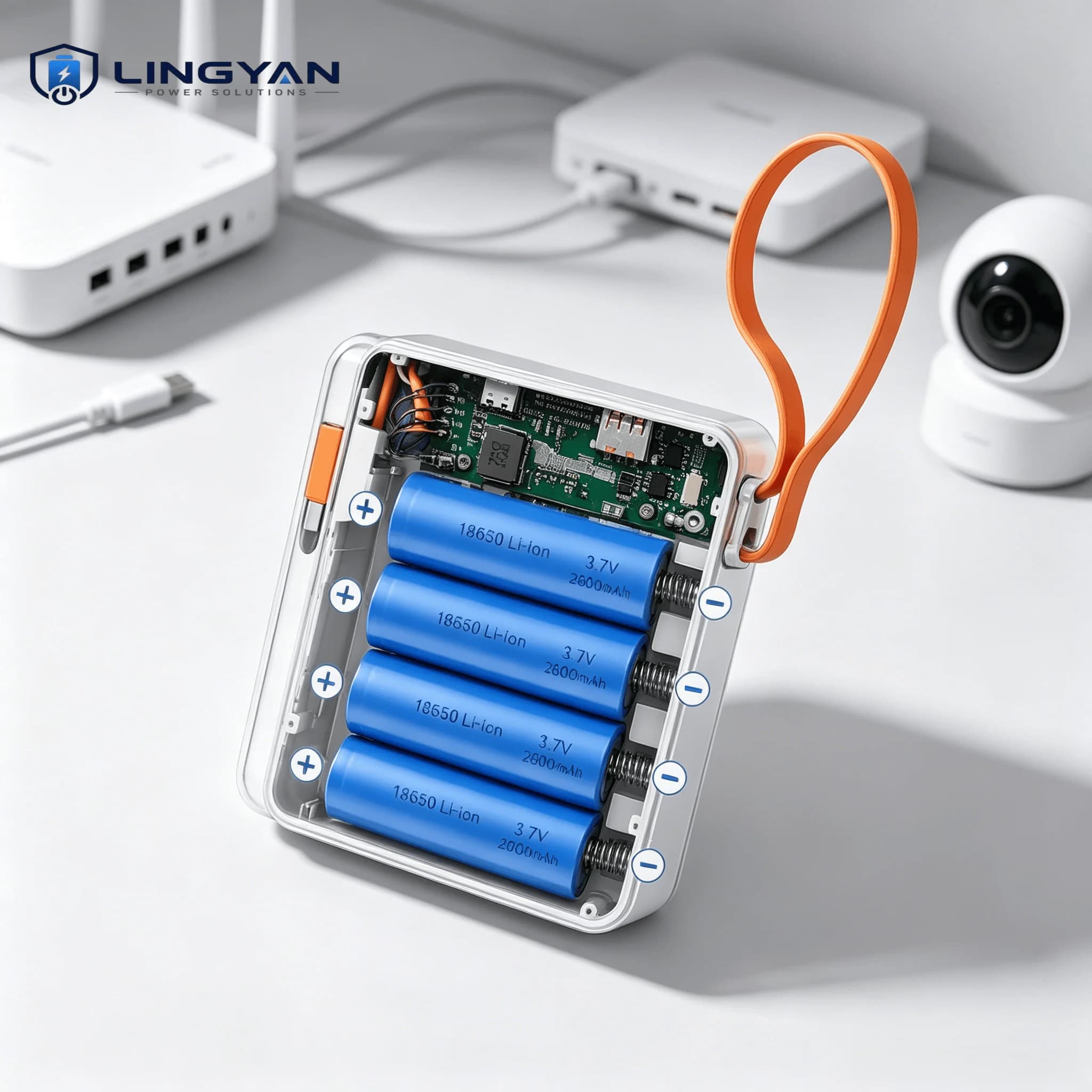 Digital Display 4-Cell 18650 DIY Power Bank Shell For Smart Phone Built-in Type-C Cable 22.5W Fast Charging Portable Battery Box