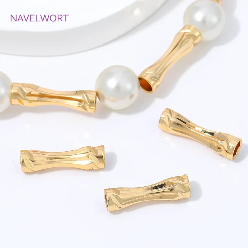 18K Gold Plated Faceted Tube Beads Spacer Beads,Separators For Beads,Decorative Beads For Bracelet,DIY Jewelry Making Findings