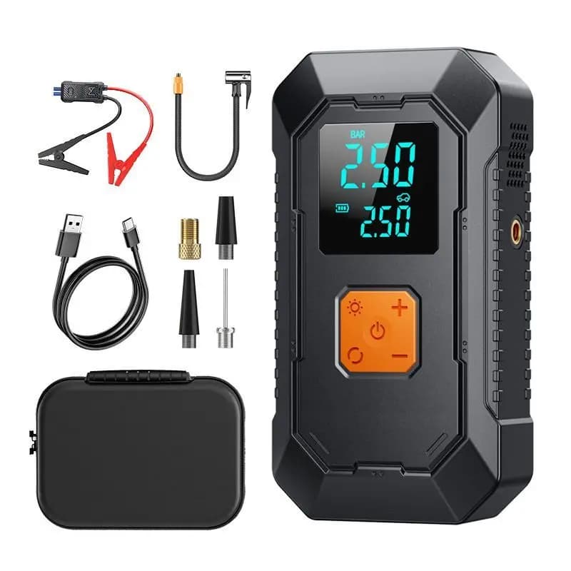 Multifunctional Car Jump Starter Portable Emergency Power Supply With Built‑in Tire Inflator LED Flashlight Car Battery Booster