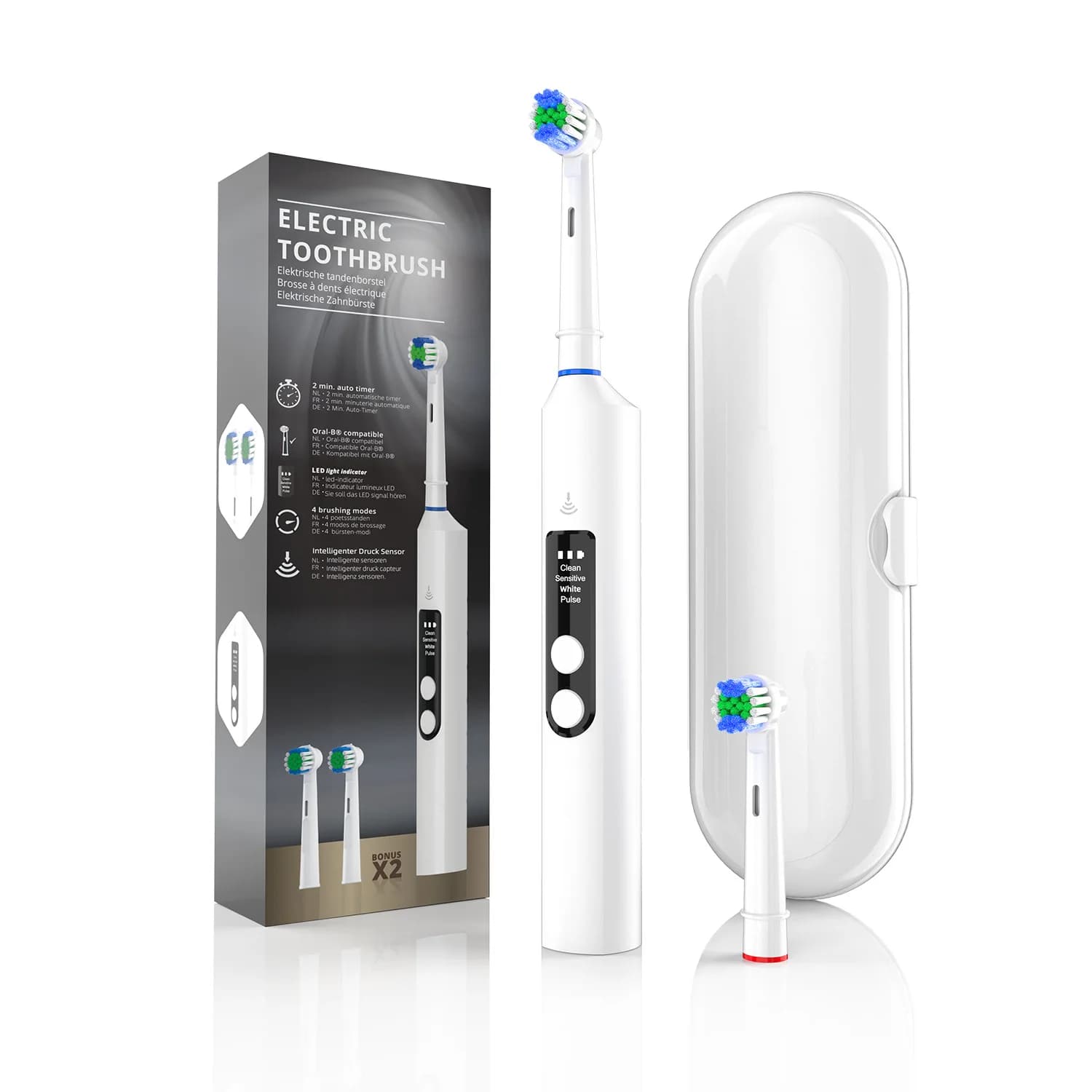 Fully automatic wireless rechargeable intelligent electric toothbrush for adults Sonic soft bristles with rotating head with pressure sensor
