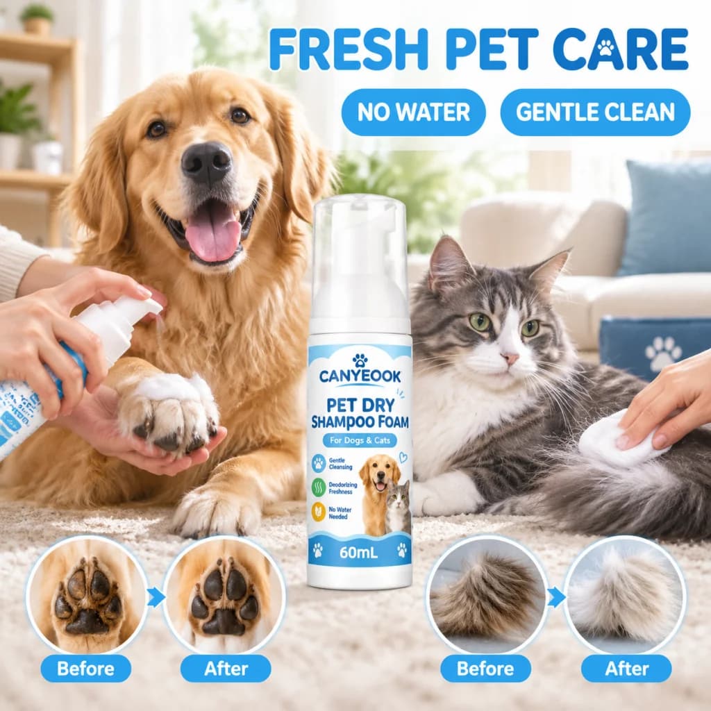 CANYEOOK Professional Pet Dry Cleaning Foam, Waterless No-Rinse Shampoo Dogs Cats, Plant-Based, Deep Clean Moisturize 60ml