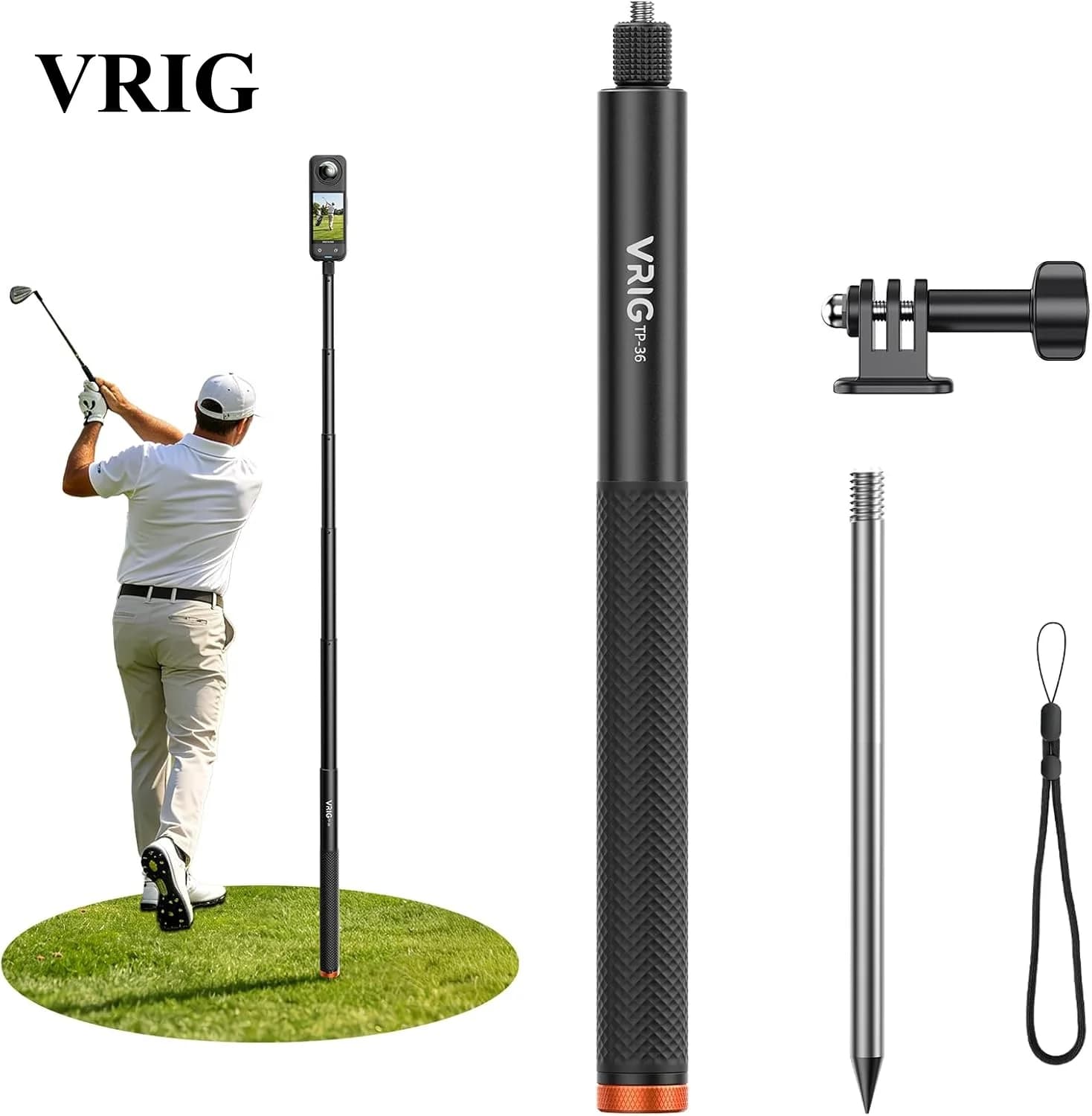VRIG Waterproof Golf Monopod Invisible Selfie Stick for Go Pro Hero 13/12/Max2/DJI OSMO Action 6/5/4,OSMO 360 Pocket 3/4 Camera