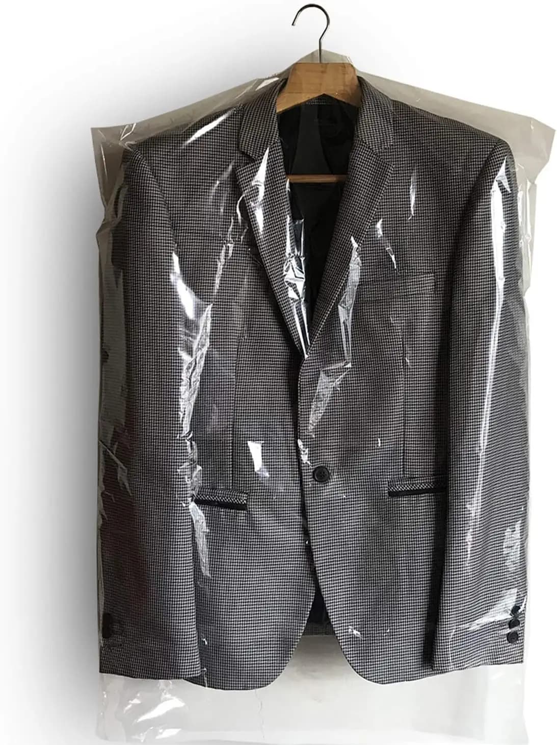 30 Sacchetti Resistenti per Lavanderia a Secco, Copriabiti in Plastica Trasparente da 90 cm con Foro per Appendiabiti, Antipolvere per Conservazione Vestiti