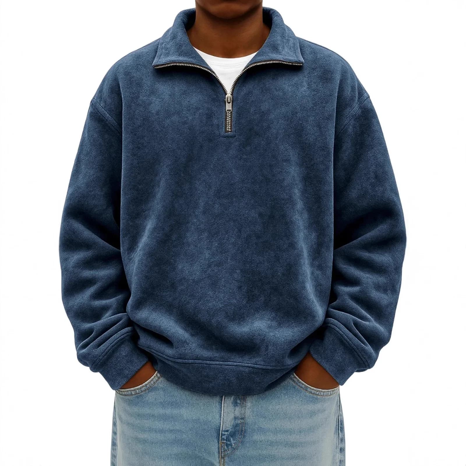 Felpa con Mezza Zip Autunno Inverno 2025, Casual e Comoda, Collo Alto, Manica Lunga, Abbigliamento Sportivo Maschile