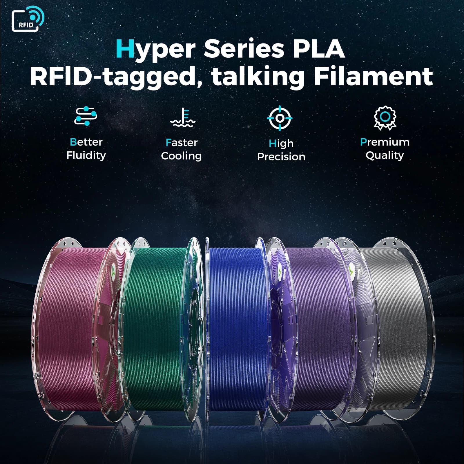 Original Spinning Creality Hyper PLA RFID Stardust 3D Starry Hyper PLA multicolor 1 kg 1,75 mm for most FDM 3D printers