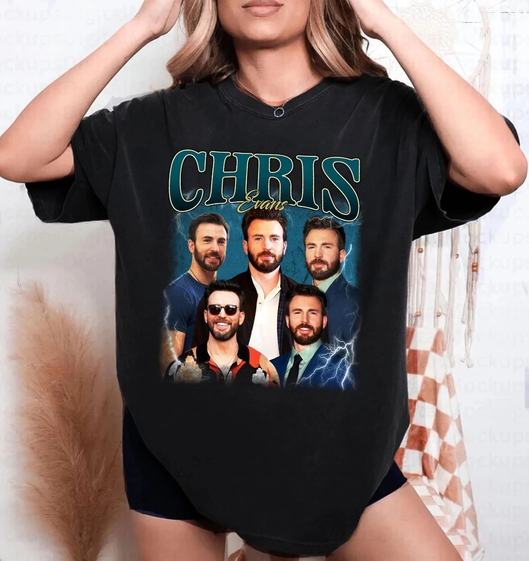 T-shirt da donna stampata Chris Evans T-shirt a maniche corte con scollo rotondo neutro, di tendenza, in puro cotone, primavera/estate